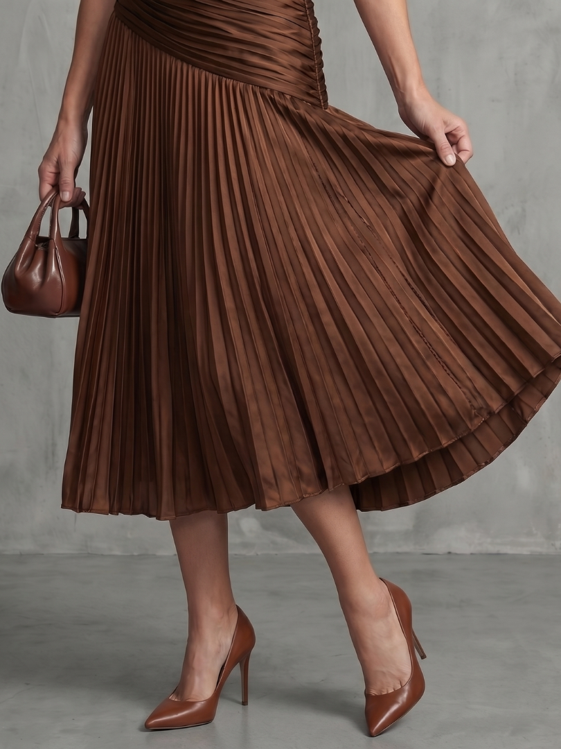 Eloise | Pleated Waistline Stripe Midi Dress