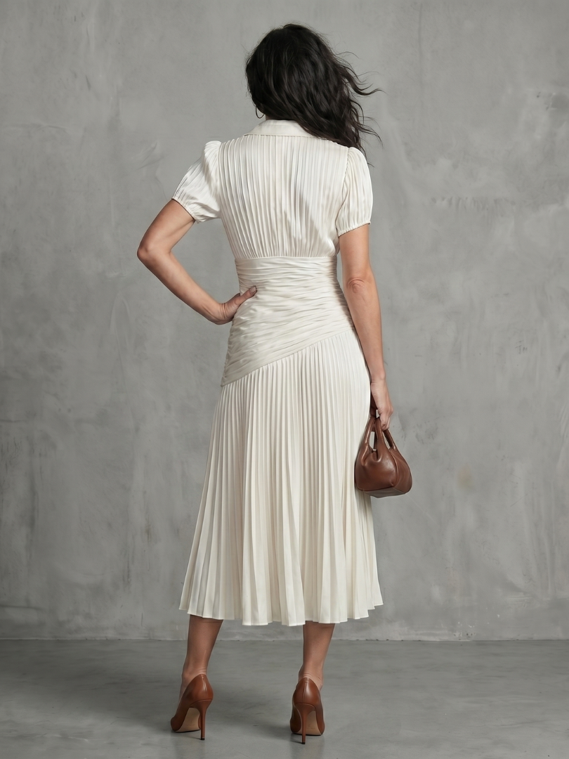 Eloise | Pleated Waistline Stripe Midi Dress