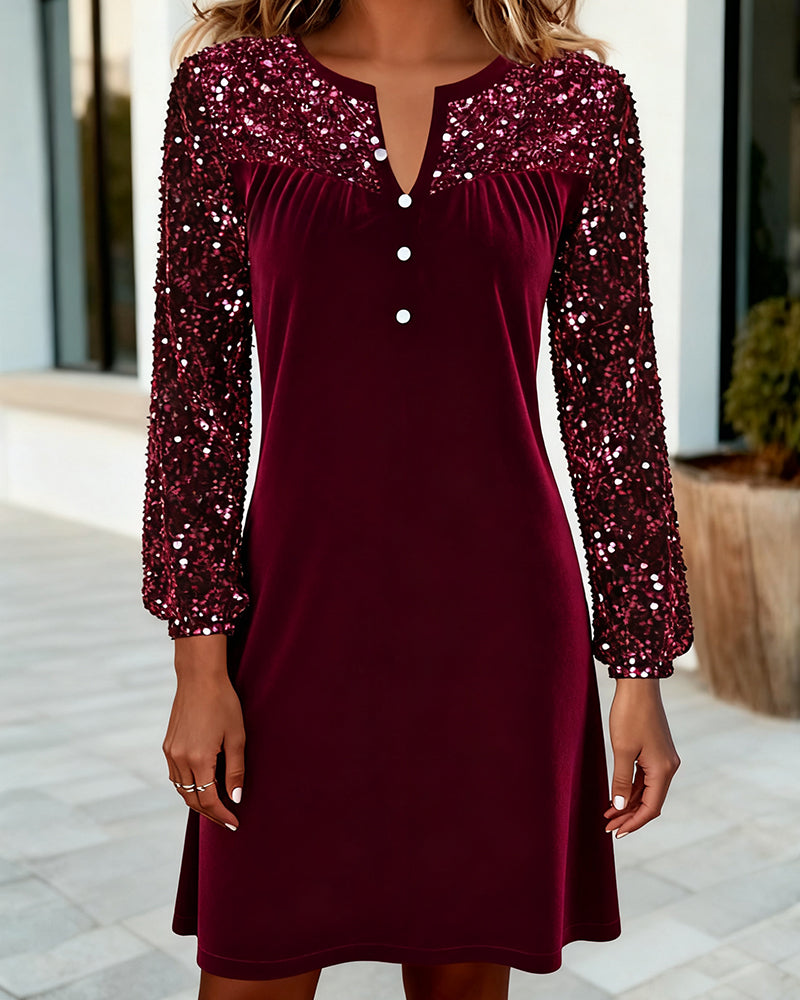 Sequined Velvet Patchwork Dress