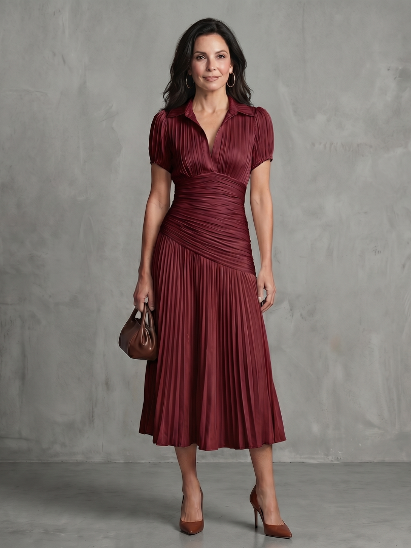 Cordelia | Pleated Waistline Stripe Midi Dress