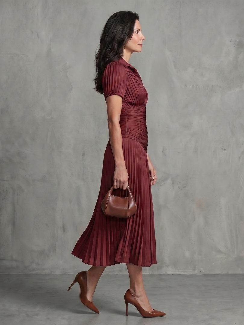 Cordelia | Pleated Waistline Stripe Midi Dress