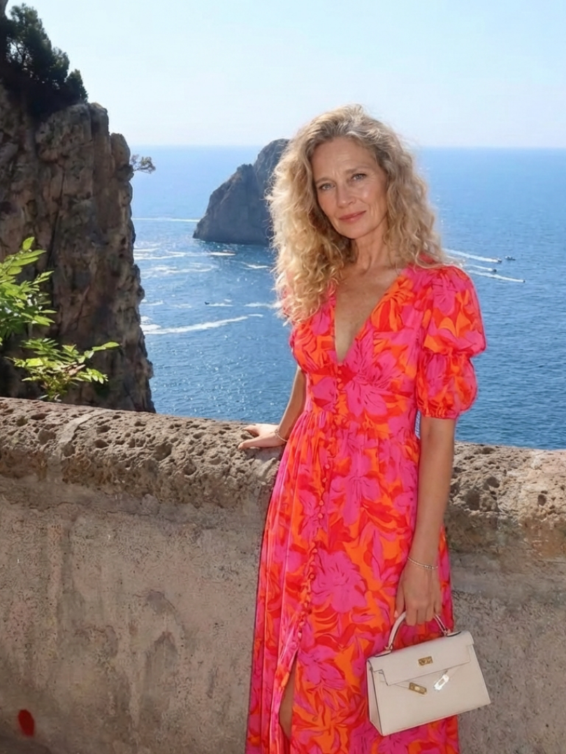 Fiona | Floral V Neck Puff Sleeve Midi Dress