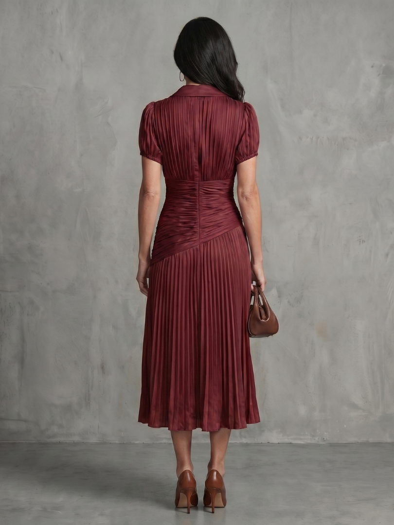 Cordelia | Pleated Waistline Stripe Midi Dress