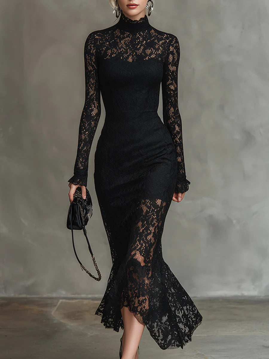 Clarissa | Elegant Lace Fishtail Maxi Dress  Nova & Mia