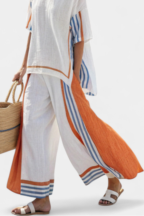 Thorneil | Comfortable Wide-Leg Striped Pants & Linen Top