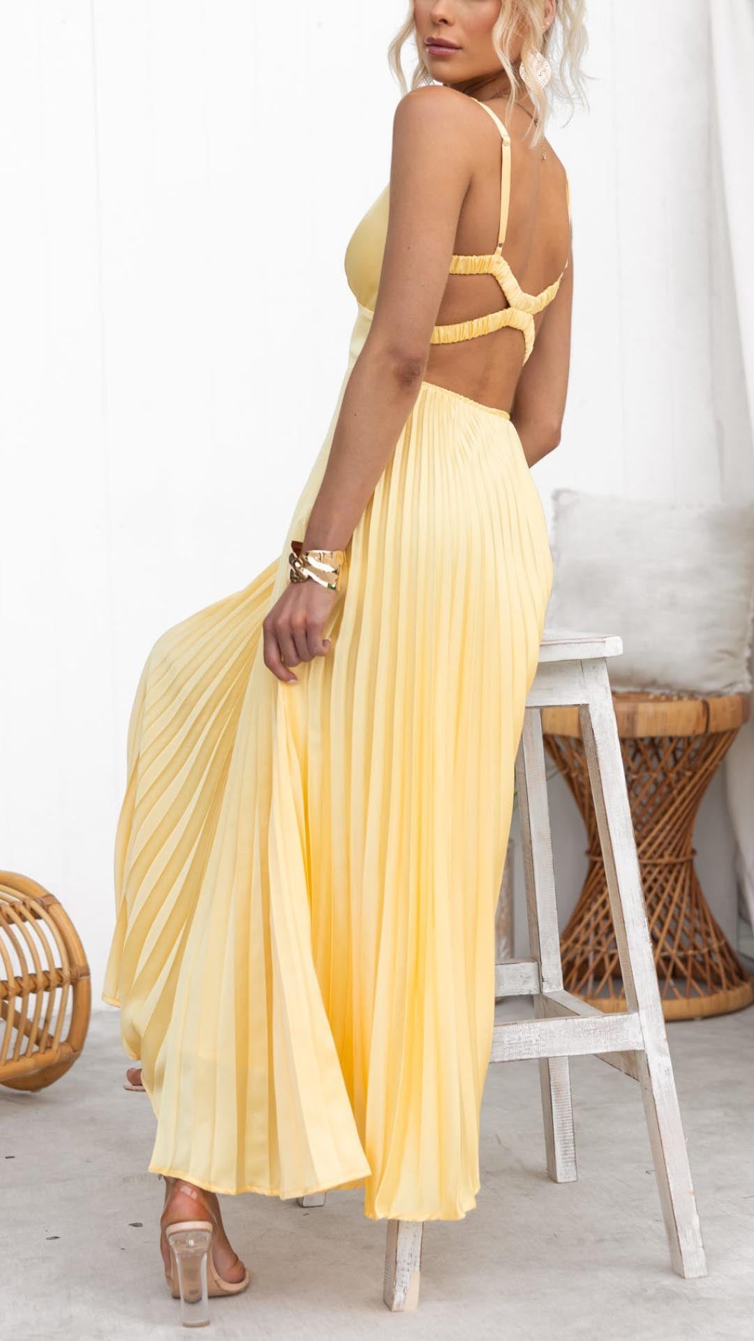 Faye | Pleated V-Neck Maxi Dress