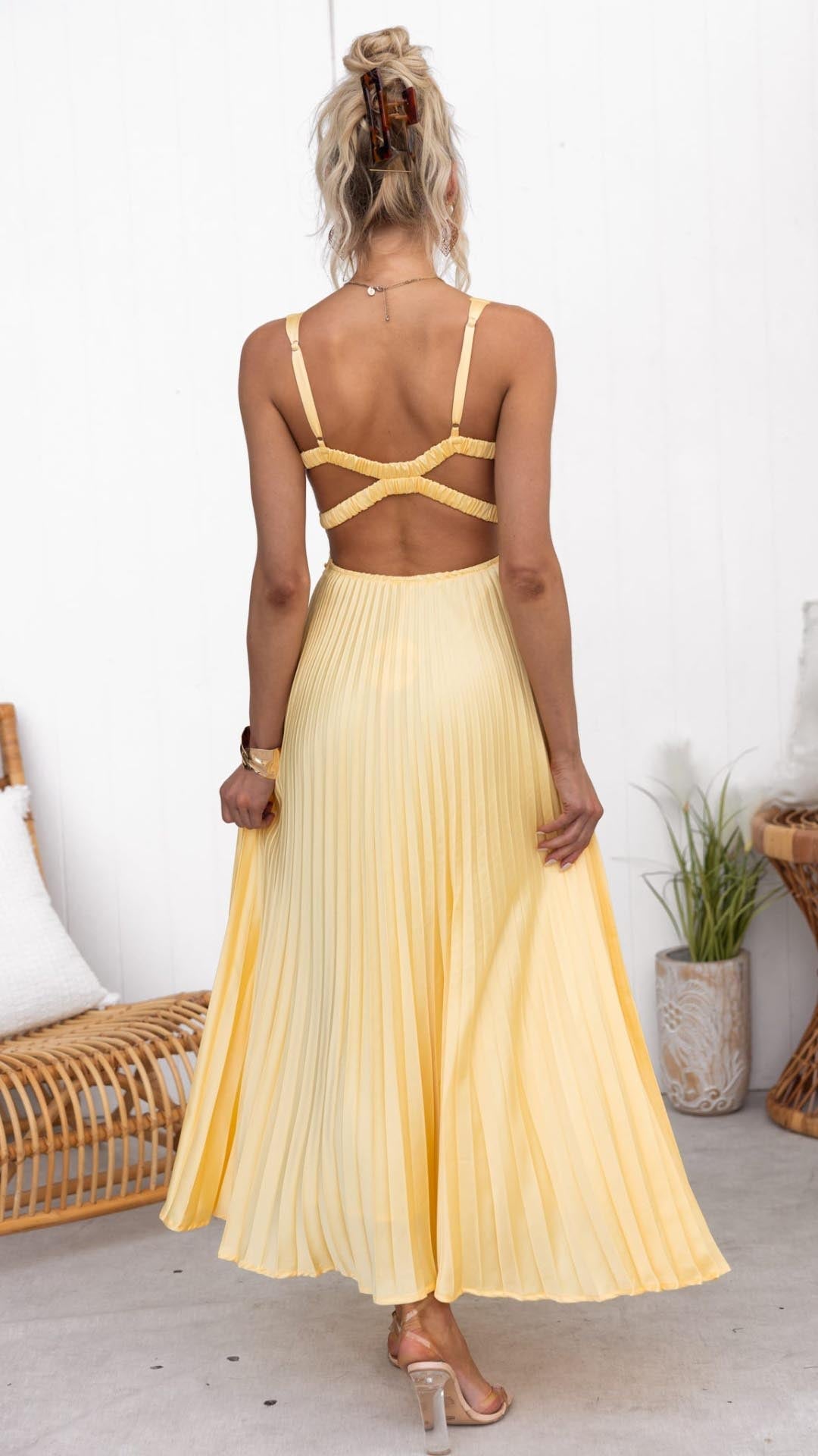 Faye | Pleated V-Neck Maxi Dress