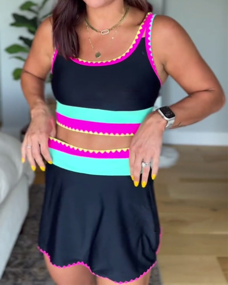 Myra | Elegant Three-Piece Color Block Swimsuit