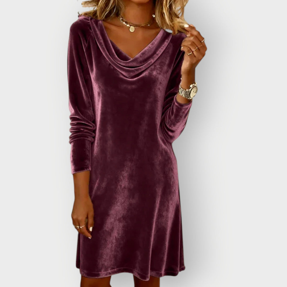 Kathleen - Elegant Drape Neck Velvet Dress