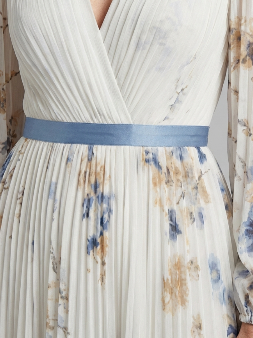 Evangeline | Long Sleeve V Neck Floral Maxi Dress